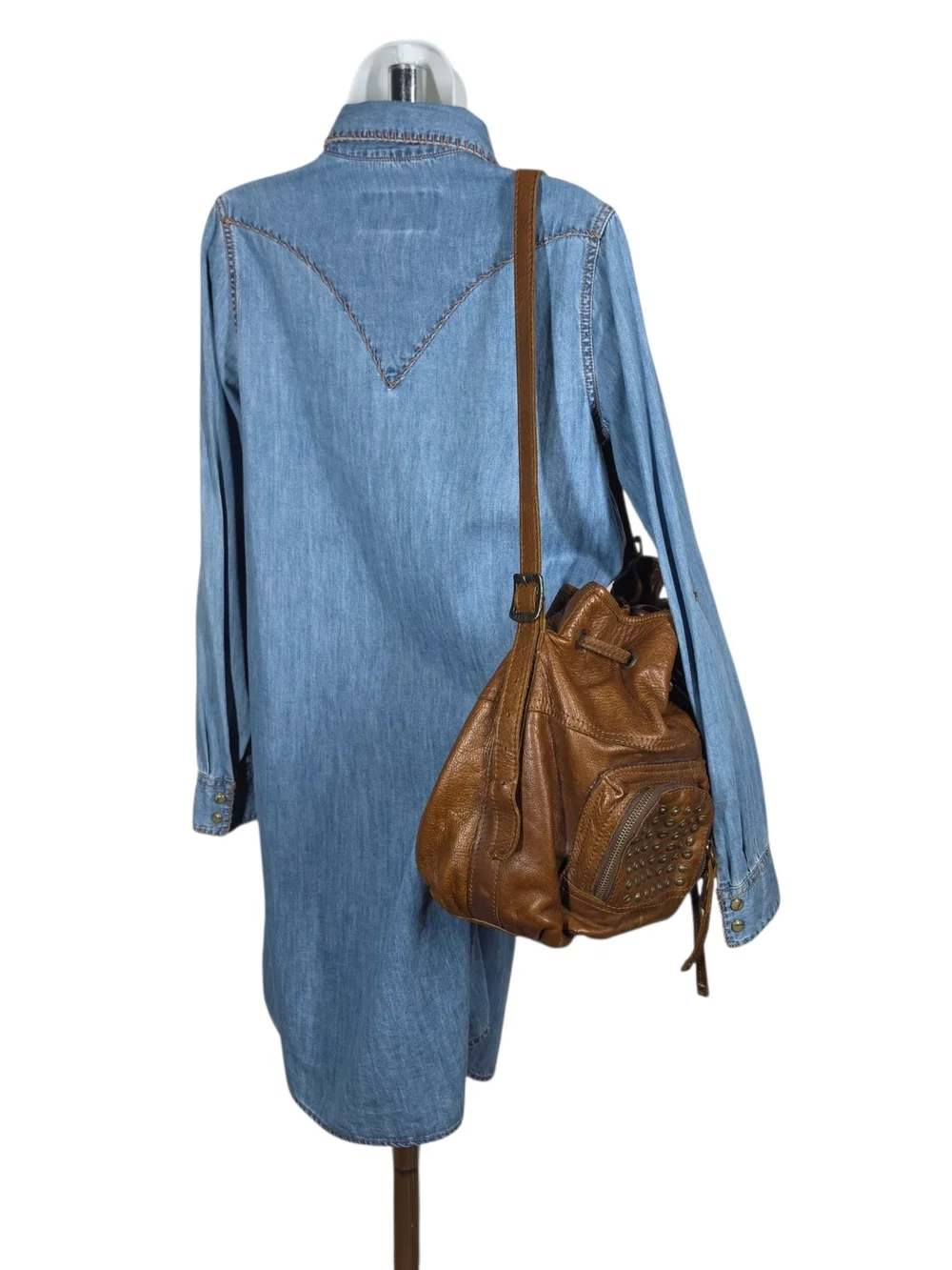FRYE BROOKE STUDDED DRAWSTRING LEATHER BAG